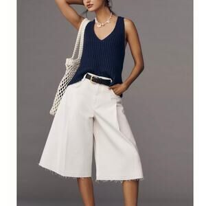 New w/tags Anthropologie Pilcro Pleated Culotte High-Rise Culotte Jeans 26 white
